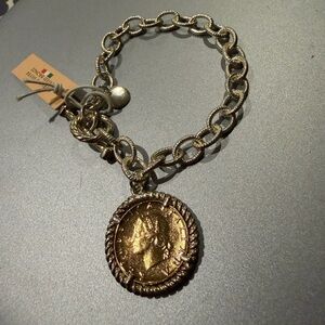 Elegant Sterling Silver plated bronze Chain Bracelet with italian Lira coin